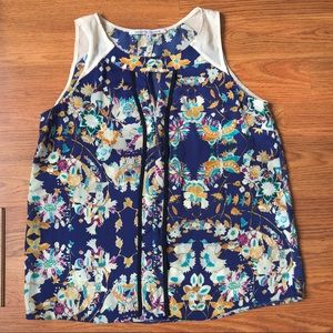 Collective Concepts Floral Keyhole Sleeveless Tank Top Career Blouse Sz Medium